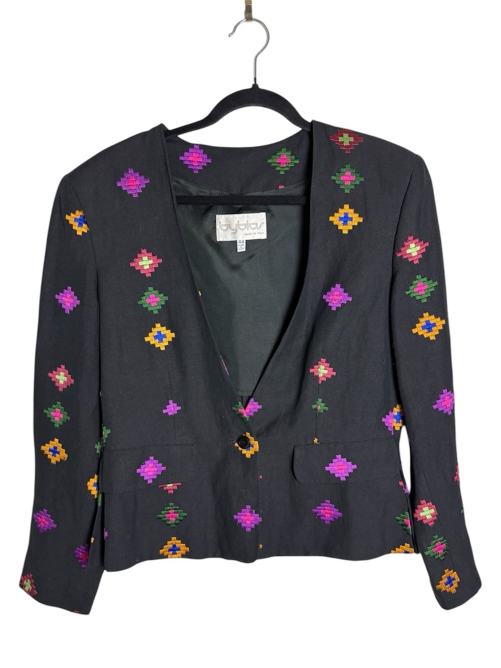 Byblos Vintage Southwest Geometric Embroidered Blazer Multicolor Western Eu 44